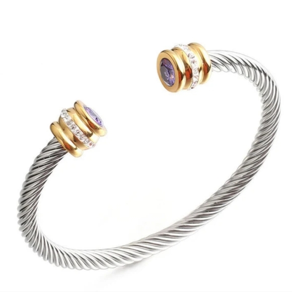 Beautiful Stainless Steel 2 Tone Cuff Bracelets with CZs in Various Colors - Picture 8 of 10